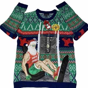Blizzard Bay Ugly Christmas Sweater Men M Fits Large North Swole Gym Santa Party